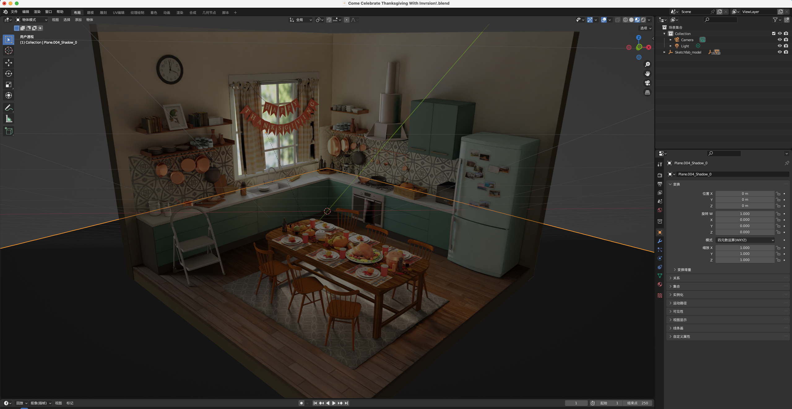 图片[2]-卡通微观感恩节装饰厨房餐厅场景3D模型,blender/fbx/obj/gltf154-cg男孩