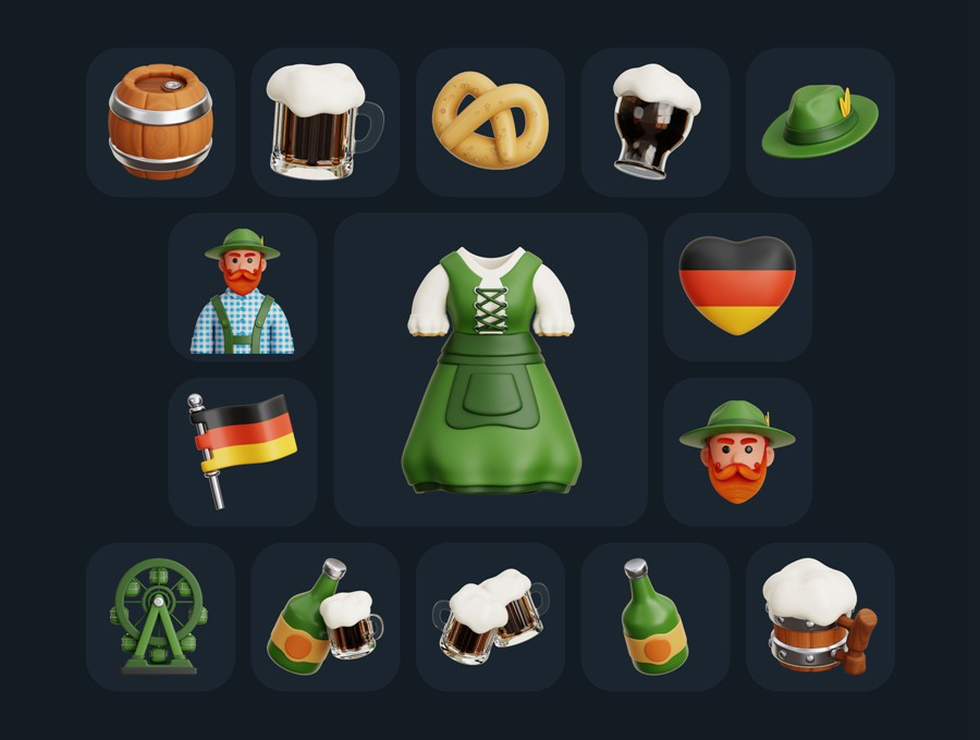 图片[2]-30款高级欧美风啤酒节3D立体图标模型blender/obj/png格式GLB素材-cg男孩