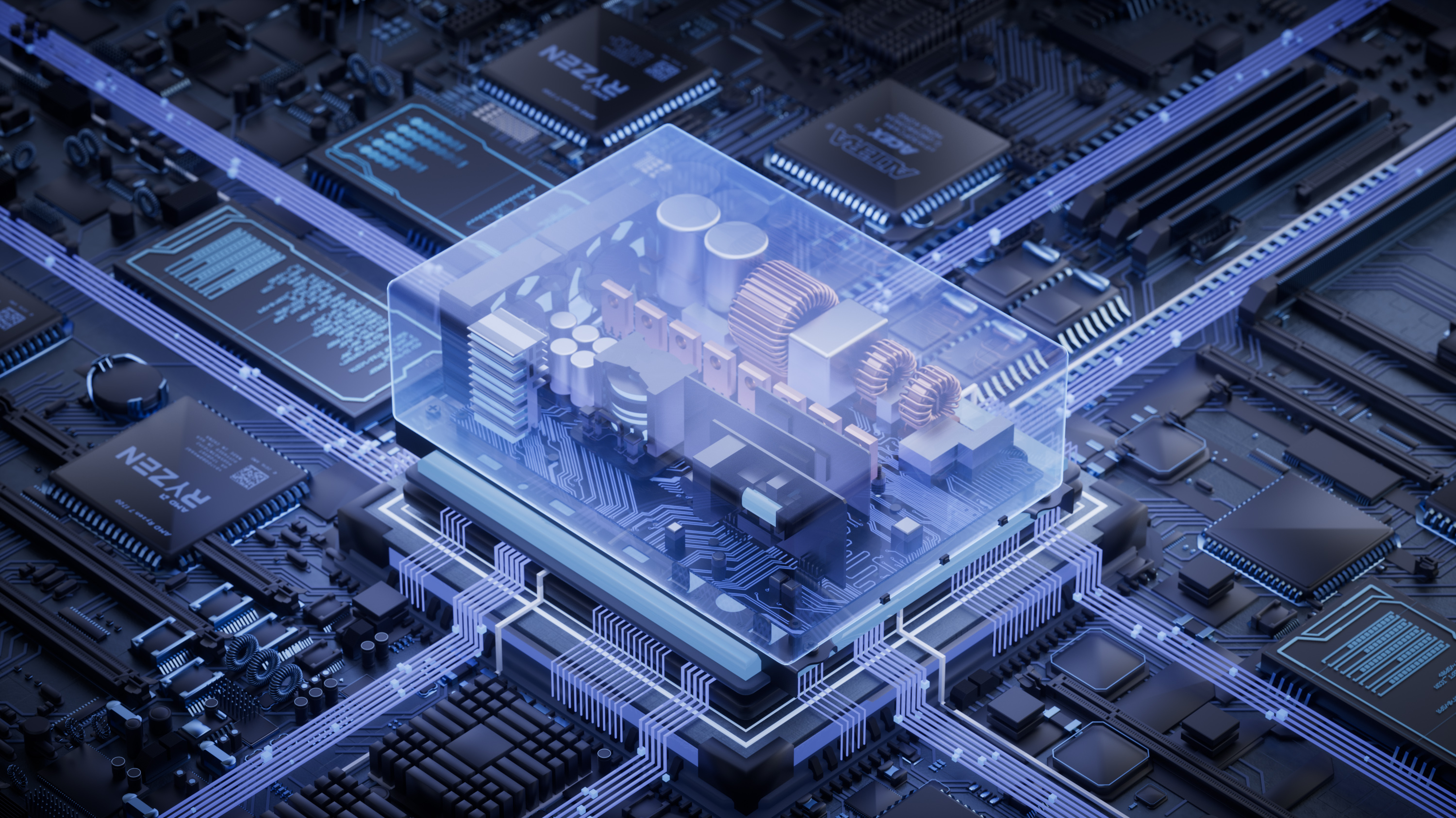 C4D数码3C电路板透明内部结构OC渲染三维模型场景-cg男孩