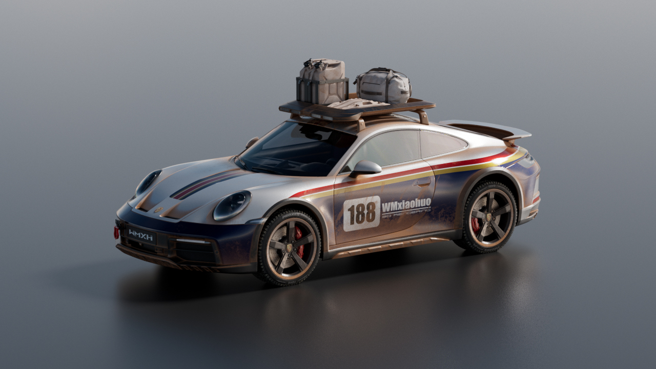 C4D保时捷911涂装汽车跑车OC渲染三维模型工程素材带材质灯光-cg男孩