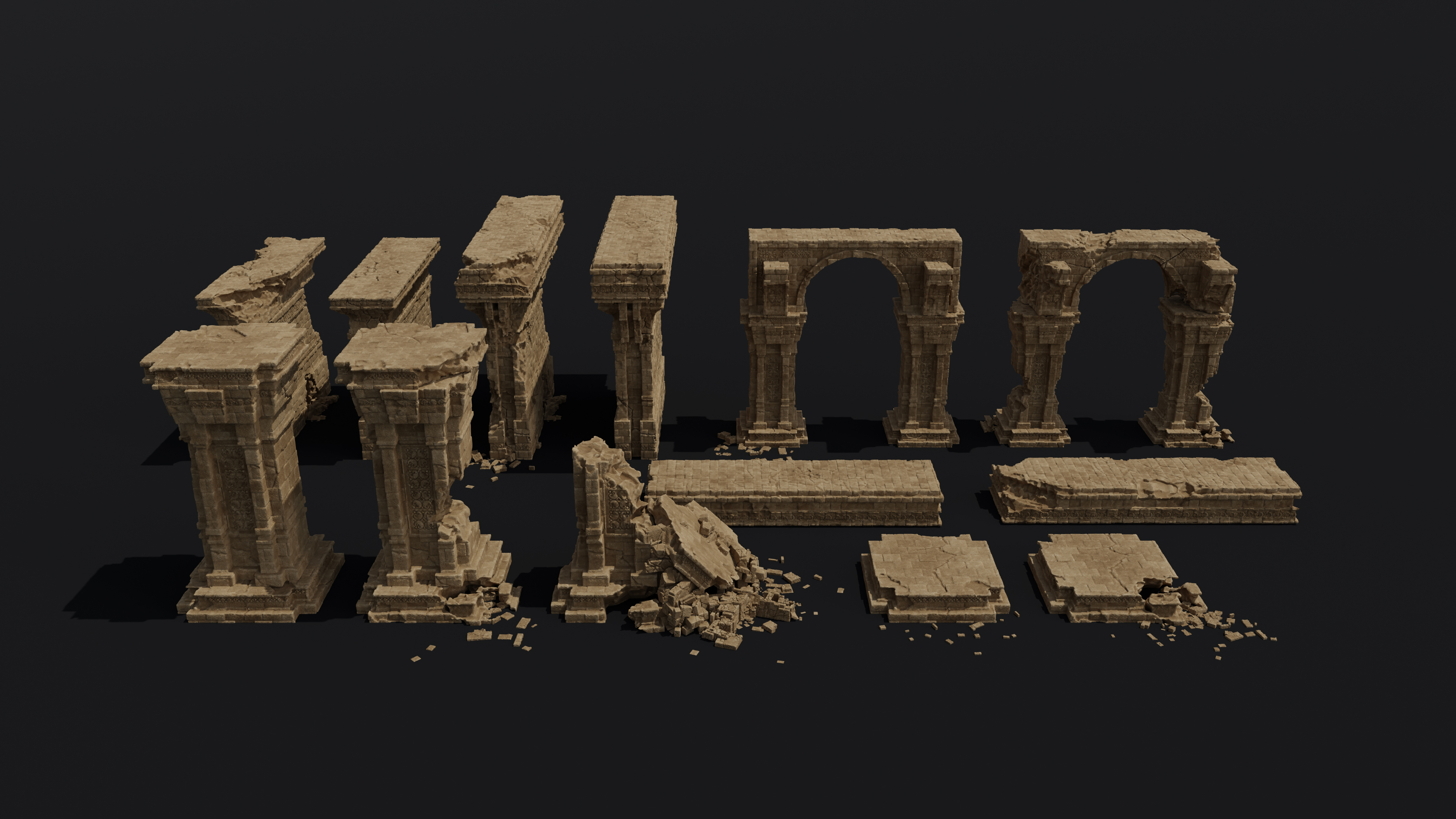 图片[4]-Blender古代遗迹神庙建筑雕像石柱石门人物3D模型FBX格式资产素材-cg男孩