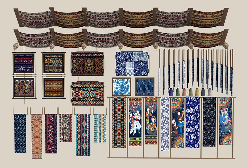 图片[2]-中式布料合集刺绣蜡染布民族风墙饰布艺吊顶布SU模型C4D素材FBX-cg男孩