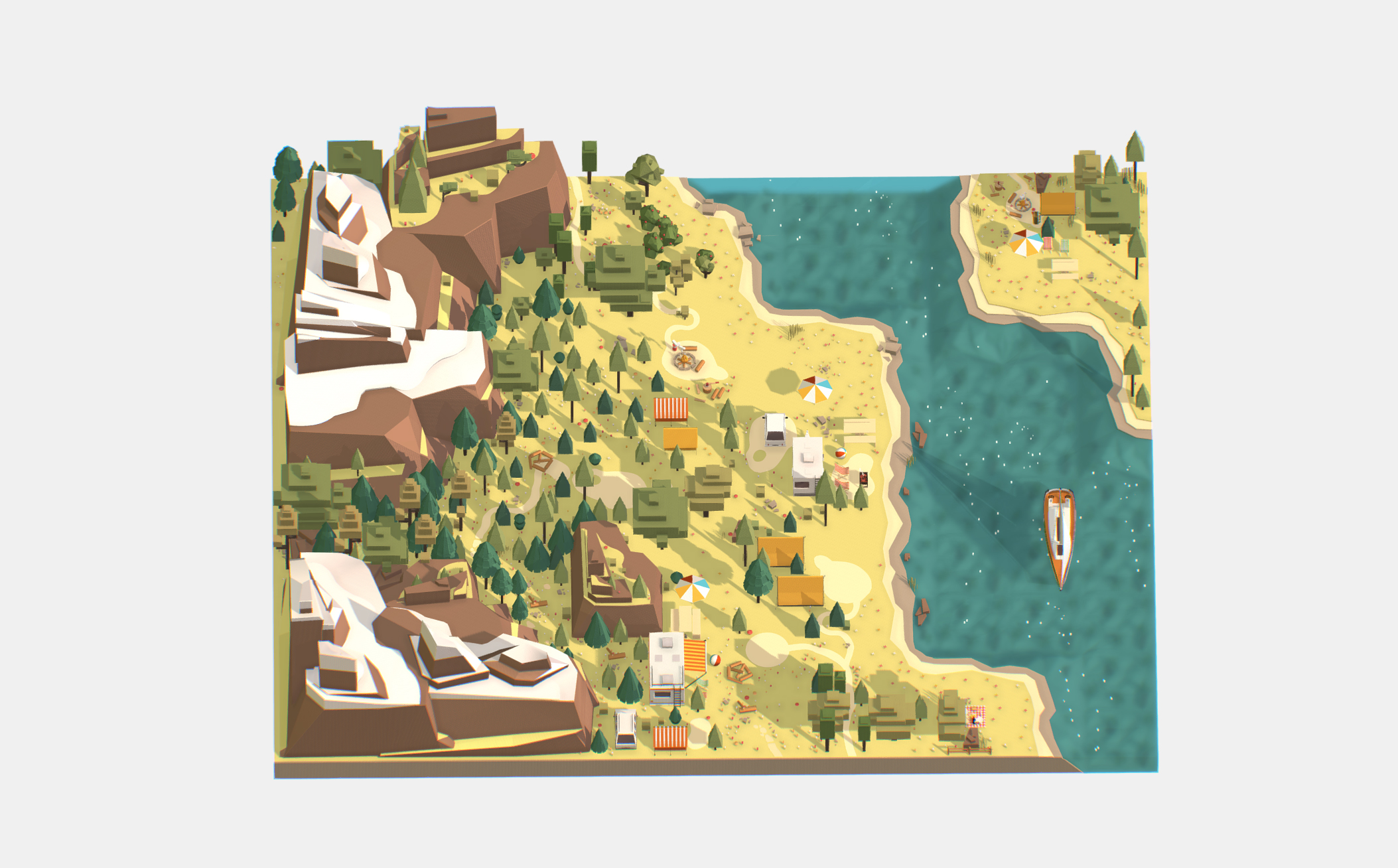 图片[2]-blender卡通等距风格自然风景C4D郊外露营3D场景山川河流fbx/obj-cg男孩