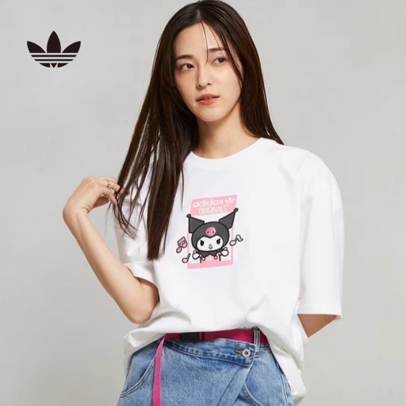 Adidas Originals Women's Hello Kitty Kuromi Collaboration Loose Fit Short Sleeve T-Shirt Jg8056 Adidas Originals Women's Hello Kitty Kuromi Collaboration Loose Fit Short Sleeve T-Shirt Jg8056
