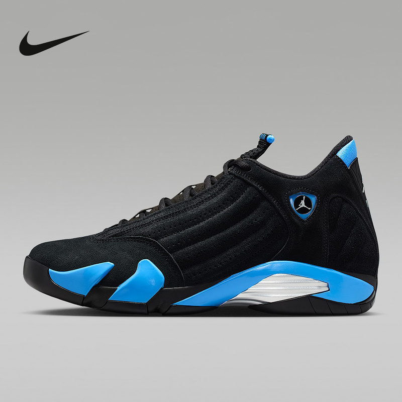Nike Air Jordan 14 Aj14 Black and Blue Jordan 14 Men's Mid-Top Retro Basketball Shoes 487471-007