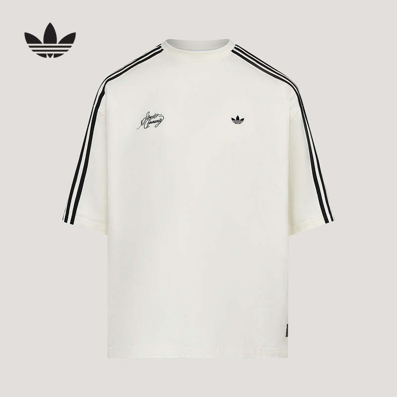 Adidas Adidas Clover Half-Sleeved Gothic Style Letter Print Autumn Men's White Short-Sleeved T-Shirt Ld3868