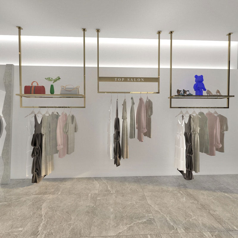 Clothing store display rack women's hanging boom hanging clothes rod stainless steel wedding rack U-shaped hanging custom LOGO