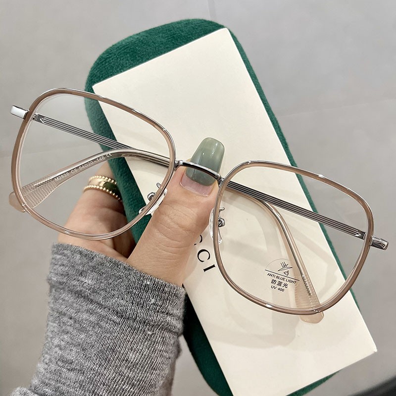 Xiao Zhan's same style square glasses anti-blue light myopia glasses square net red plain face thin Korean version tide milk tea color female