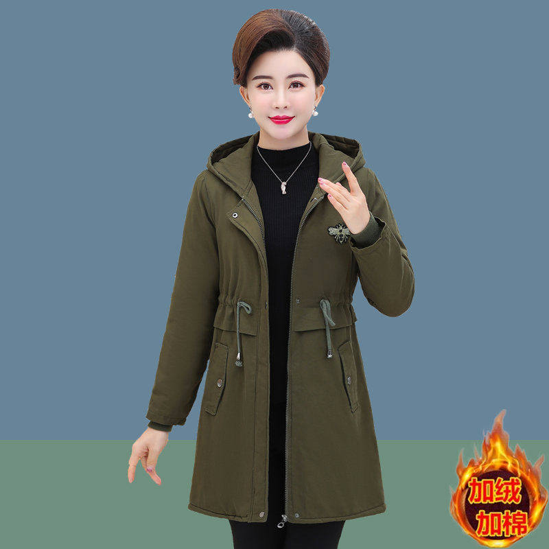 Mother Autumn Winter Windcoat Jacket New Middle Aged Women Dress Plus Suede Plus Cotton Jacket Winter Clothing Casual Blouse medium long version