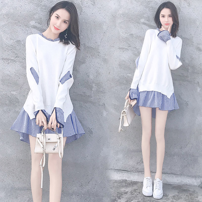 Ocean dress small fragrant wind 2020 New lady gush long sleeve thick cotton T skirt reduced-age display slim fit irregular dress