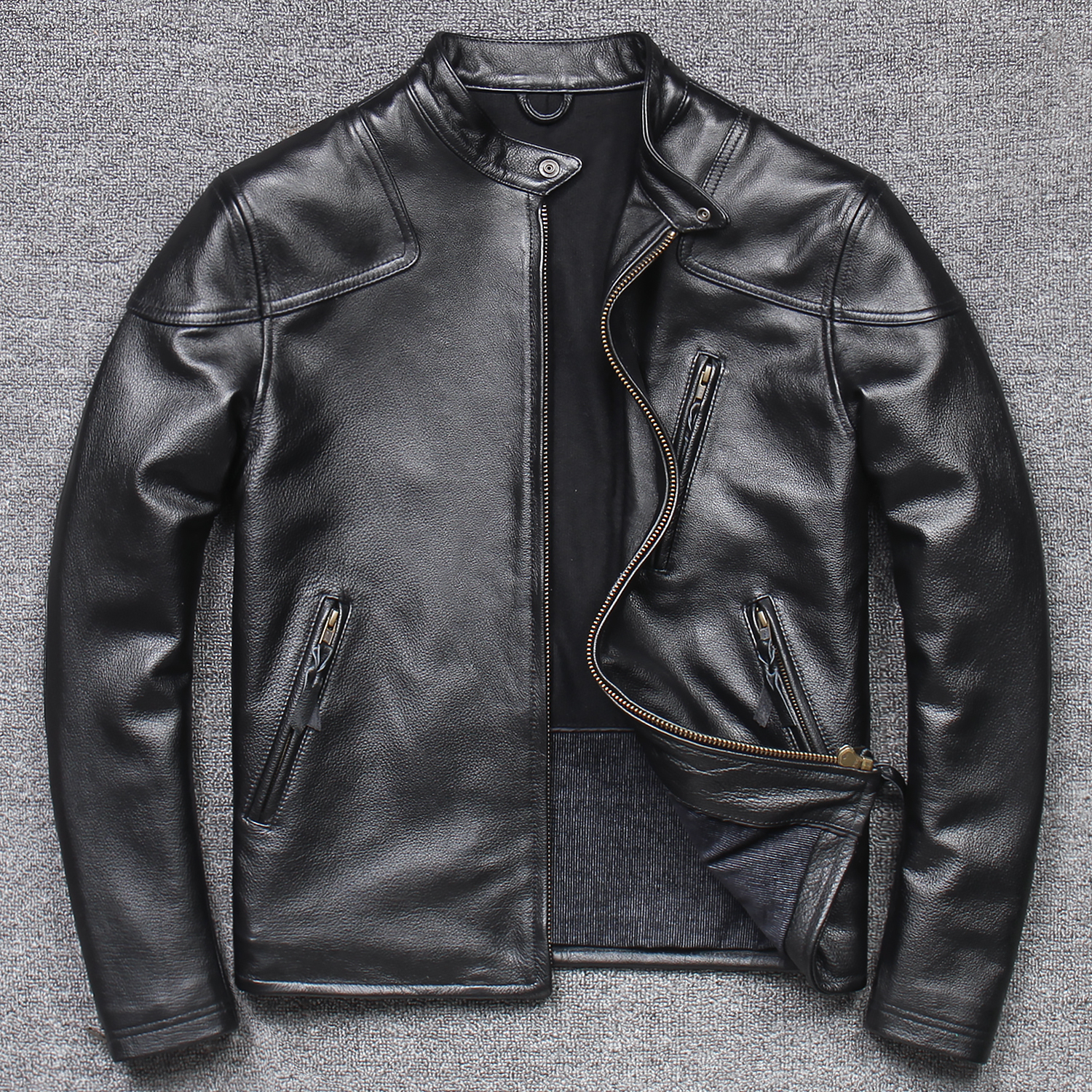 Head Layer Cow Leather Leather Clothing Men Genuine Leather Leather Coat RL Venom with the same weight Weight Standing Collar Leather Jacket Locomotive Leather Jacket