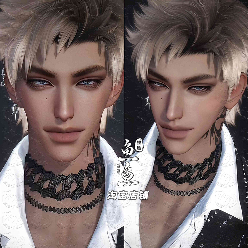 Reverse Water Cold (Game) Character Customization Male Black with Body Type Xixixi Tree Open-Collar Suit Must Be Black Leather Universal