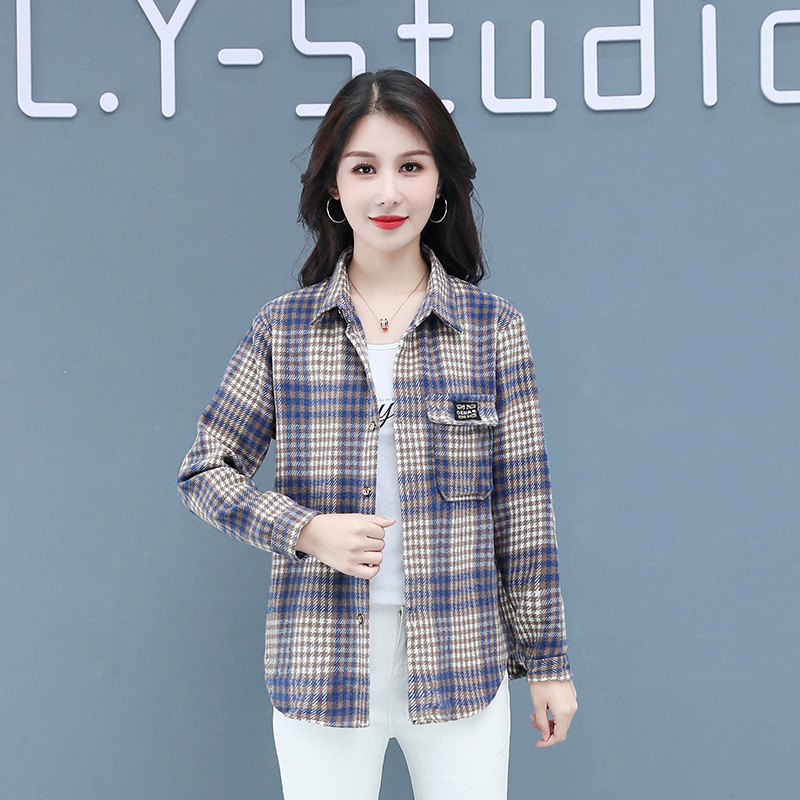 Woolen Plaid Shirt for Women 2026 New Autumn Fashion Retro Hong Kong Style Loose Thickened Shirt Spring and Autumn Jacket