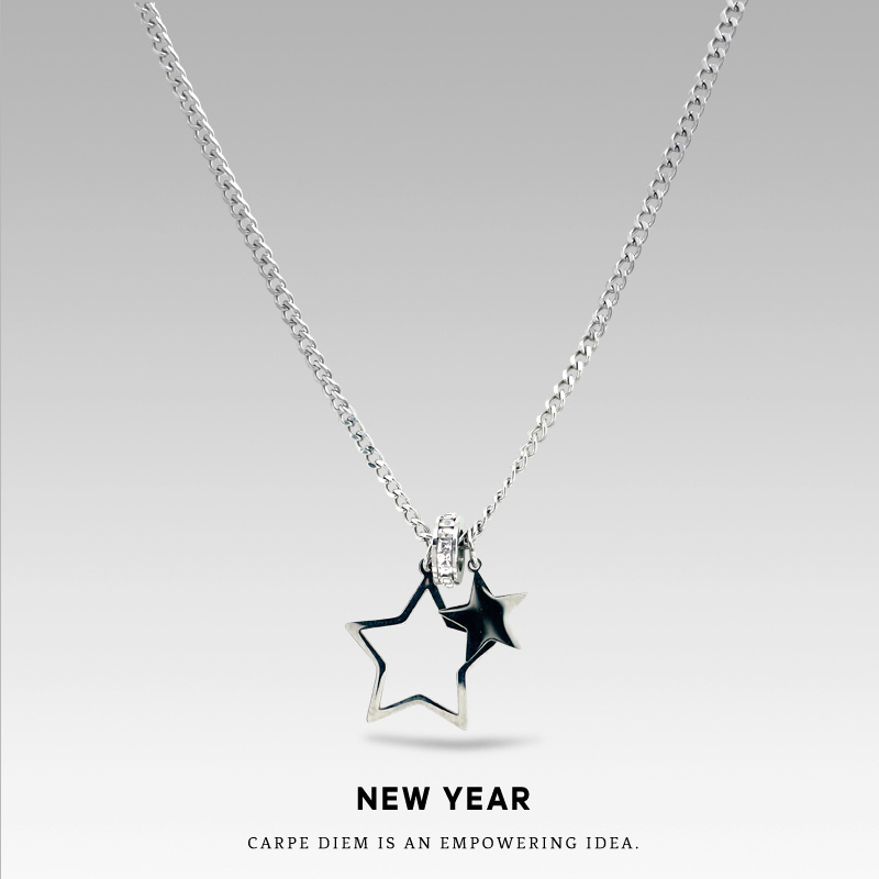 NEWYEAR シンプル 個性的 ニッチデザイン スター チタンスチール ネックレス 女性用 スイート クールスタイル 軽量 高級 セーターチェーン トレンディ メンズアクセサリー