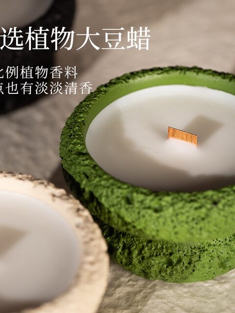 Aromatherapy hand candle flower-shaped cement cup soy wax wood core gift box crystal stone indoor home bedroom diffuser