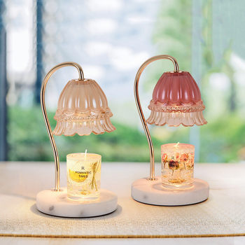 Aromatherapy Lamp Timed Wax Melting Lamp Gift European Style Marble Retro Candle Melting Lamp Bedroom Dimmable Glass Decorative Table Lamp