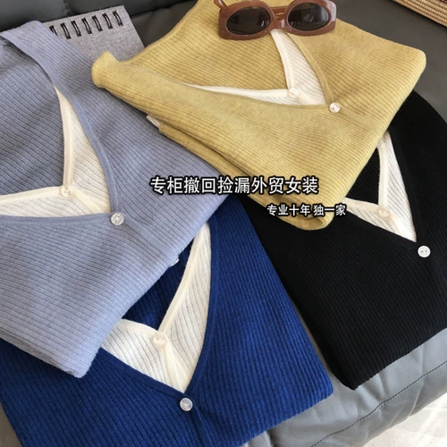 Трикотажный комплект, осенний тонкий кардиган, дизайнерский приталенный лонгслив, свитер, тренд сезона