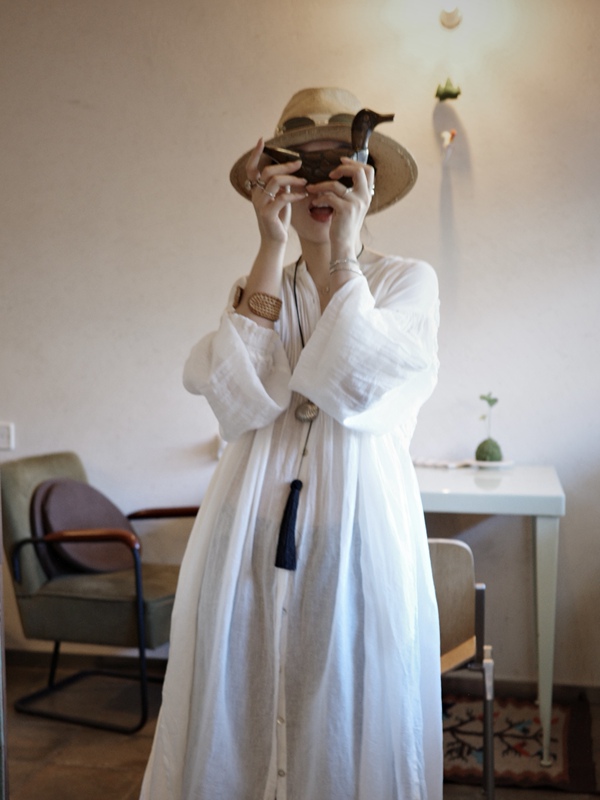 Self-Guided Travel Studio|Japanese-Style Cotton and Linen Dress for Women, White Loose-Fitting Elegant Blouse Dress, Long Cardigan Shirt Self-Guided Travel Studio|Japanese-Style Cotton and Linen Dress for Women, White Loose-Fitting Elegant Blouse Dress, Long Cardigan Shirt