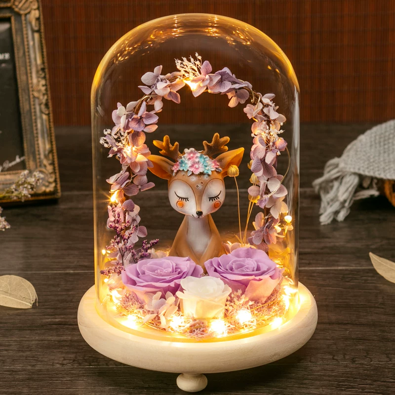 Подарочная коробка с засушенным цветком, стеклянная крышка, украшение на День Святого Валентина, подарок девушке, подарок жене, подарок на день рождения лучшей подруги, засушенные розы