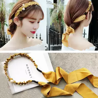 Hair band with one silk scarf 2020 New Tide woven hair ribbon Korean simple retro streamer hair bundle