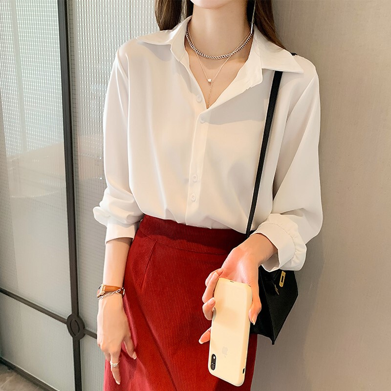 Guangdong Guangzhou Puning Women's Shirts Autumn and Winter Style Chiffon Chiffon Shirt Women's Long-Sleeved Korean Style Spring and Autumn Women's Clothing