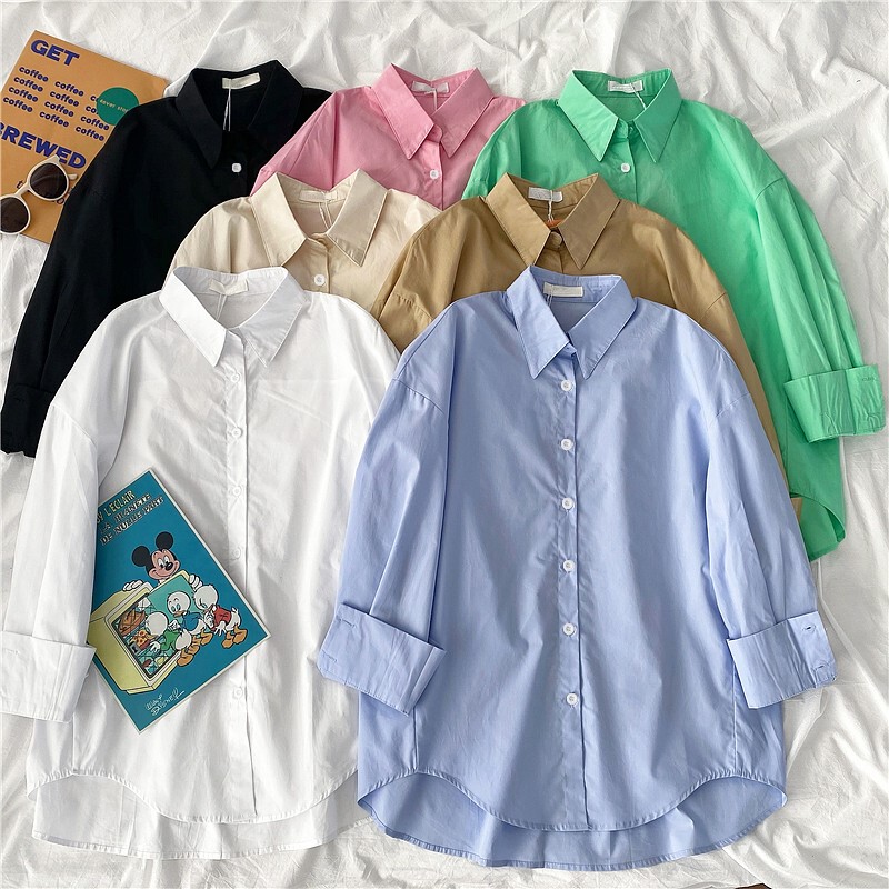 Guangdong Guangzhou Puning Women's Shirt Autumn and Winter Style Jacket Chiffon Autumn and Winter Solid Color Versatile Korean Style Long-Sleeved Shirt