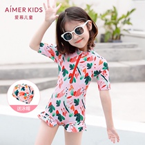 Love childrens swimsuit girls one-piece cute sunscreen quick-drying new cute baby little Princess swimsuit girl
