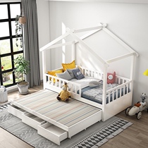 Net red childrens bed girl princess White house bed Full solid wood Nordic tree house small house telescopic popsicle bed