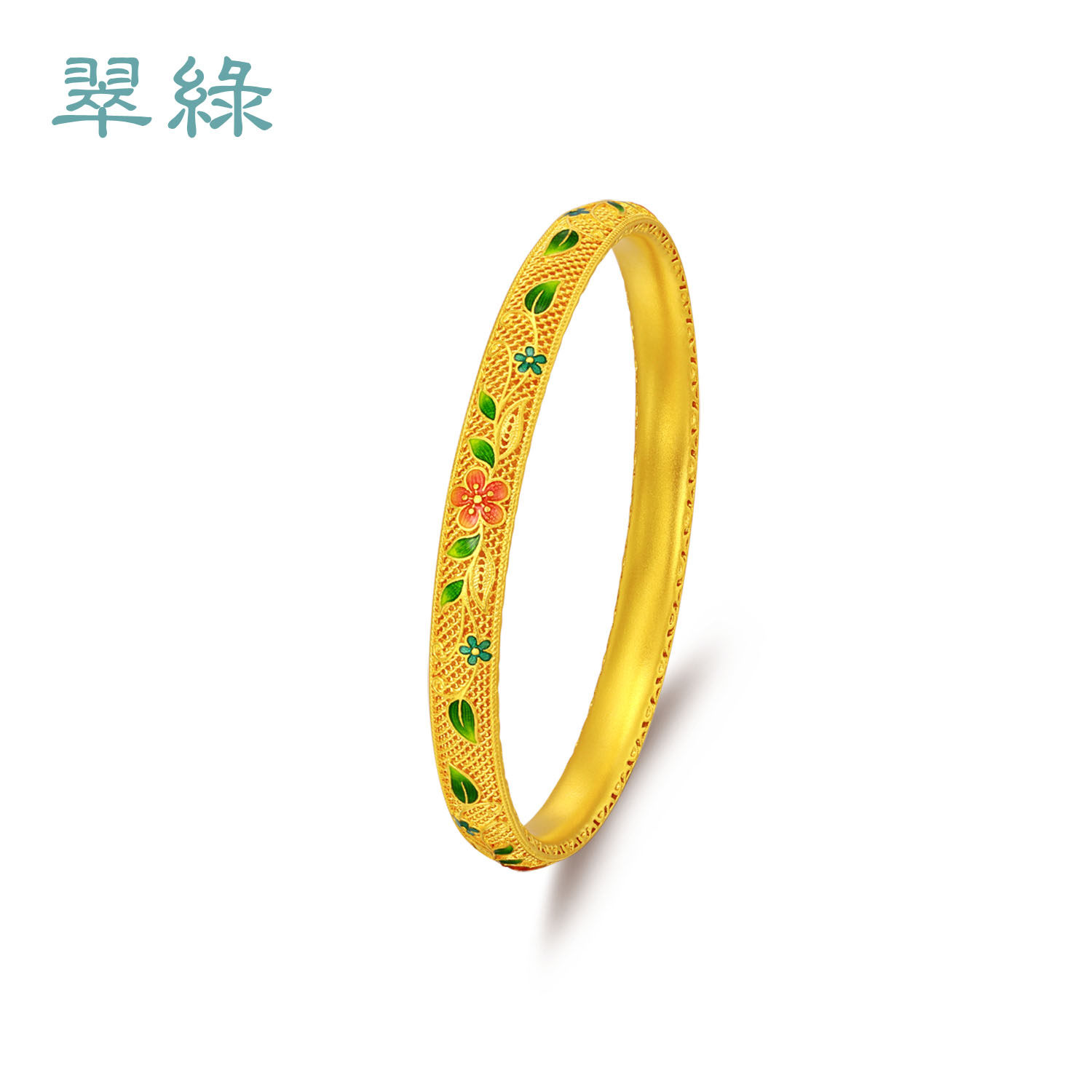 翠绿黄金手镯：女足金999古法花丝珐琅镶嵌手镯，奢华之美，你值得拥有！💎 -细金工艺计价黄金手镯-淘宝百科网