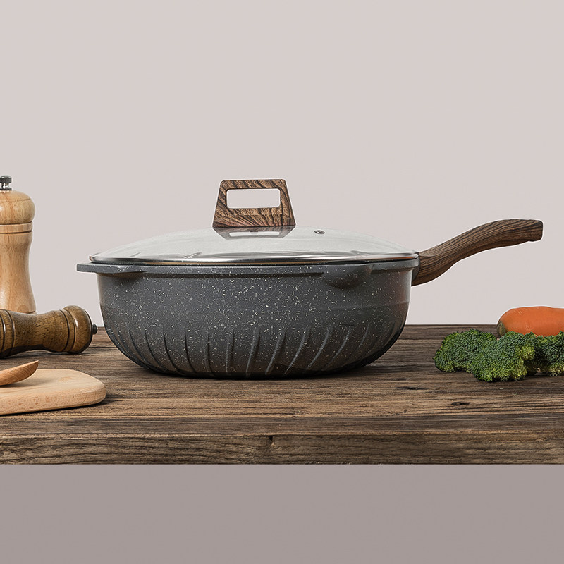 Maifan stone non-stick pot frying pan household multi-function frying pan flat-bottomed induction cooker gas stove suitable for wheat stone pot