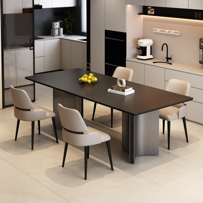 Delifon Slate Dining Table for Home Use, Stainless Steel, Aurora Black, Italian Minimalist Luxury, High-End Rectangular Design