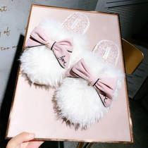 New ultra light quiet bow warm cotton slippers high quality plush temperament curly floor slippers