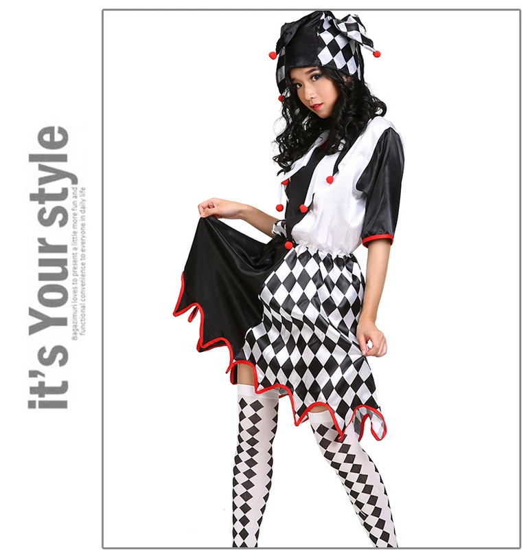 Halloween cosplay chú hề trang phục người lớn nữ hóa trang ảo thuật đen trắng đỏ và đen phù hợp với trang phục