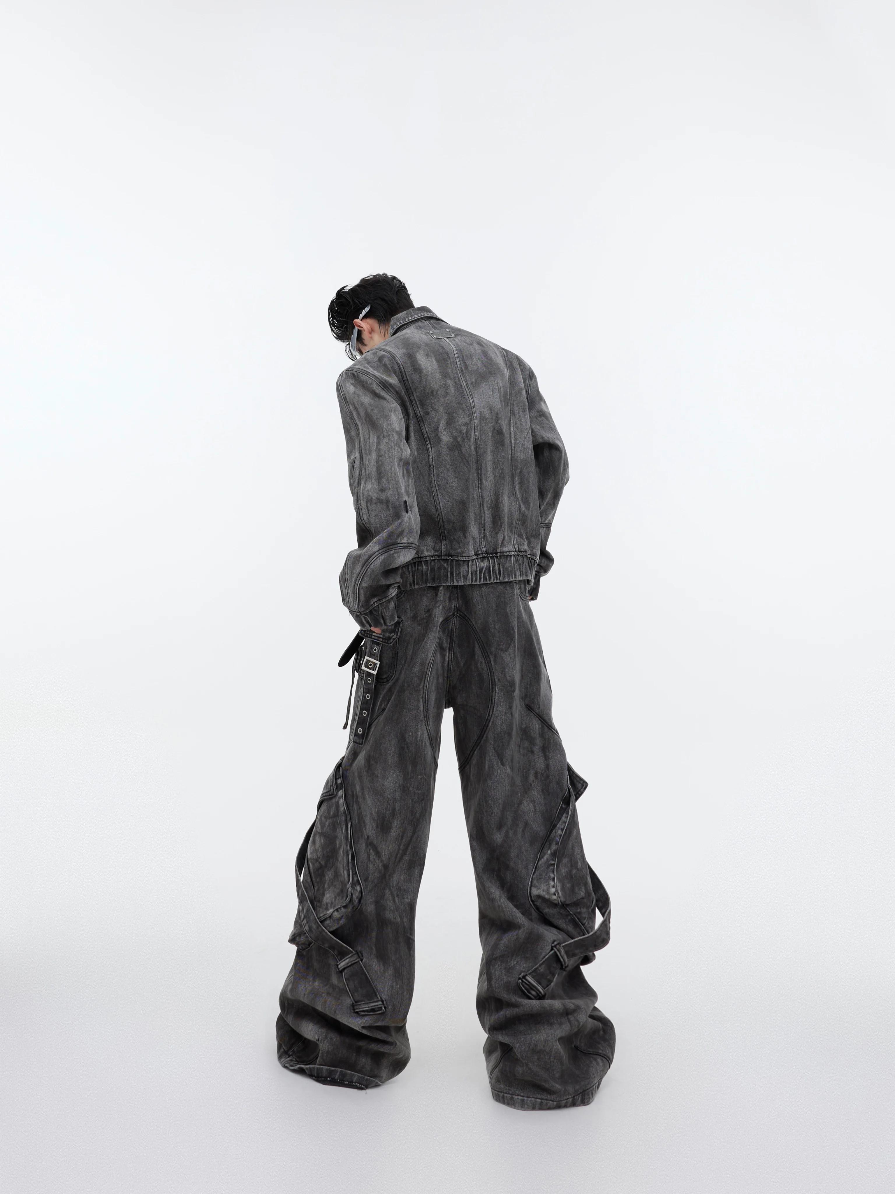 Retro denim jacket, trousers, set, style