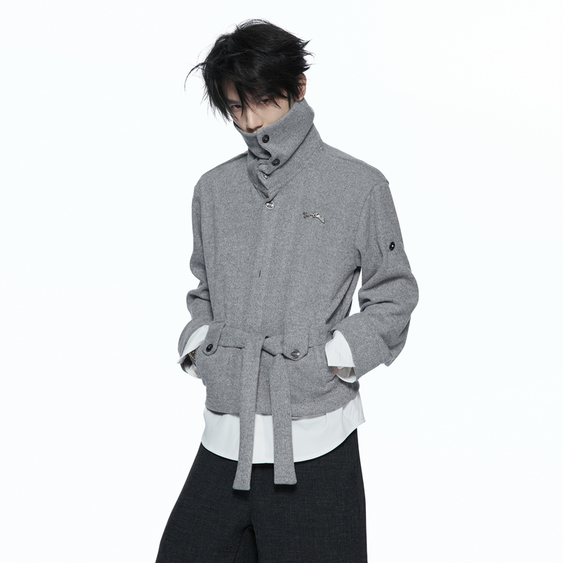 Argue【Premium】Merwev Blended Dual-Form Collar Straight Shoulder Cinched Waist Tie Fake Two-Piece Knitted Cardigan