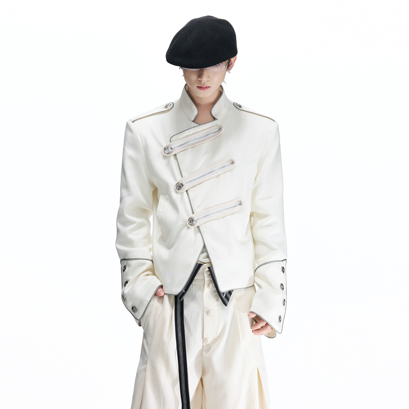 Argue Jiyian* Original Stand-Up Collar Diagonal Buttoned Straight Shoulder Jacket Autumn and Winter Short Buttoned Multi-Form High-End Coat