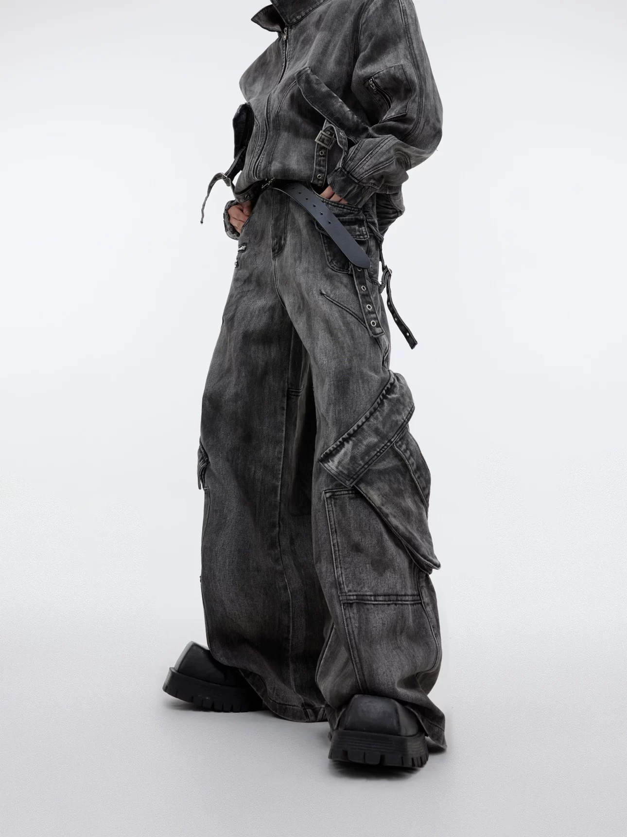 Retro denim jacket, trousers, set, style