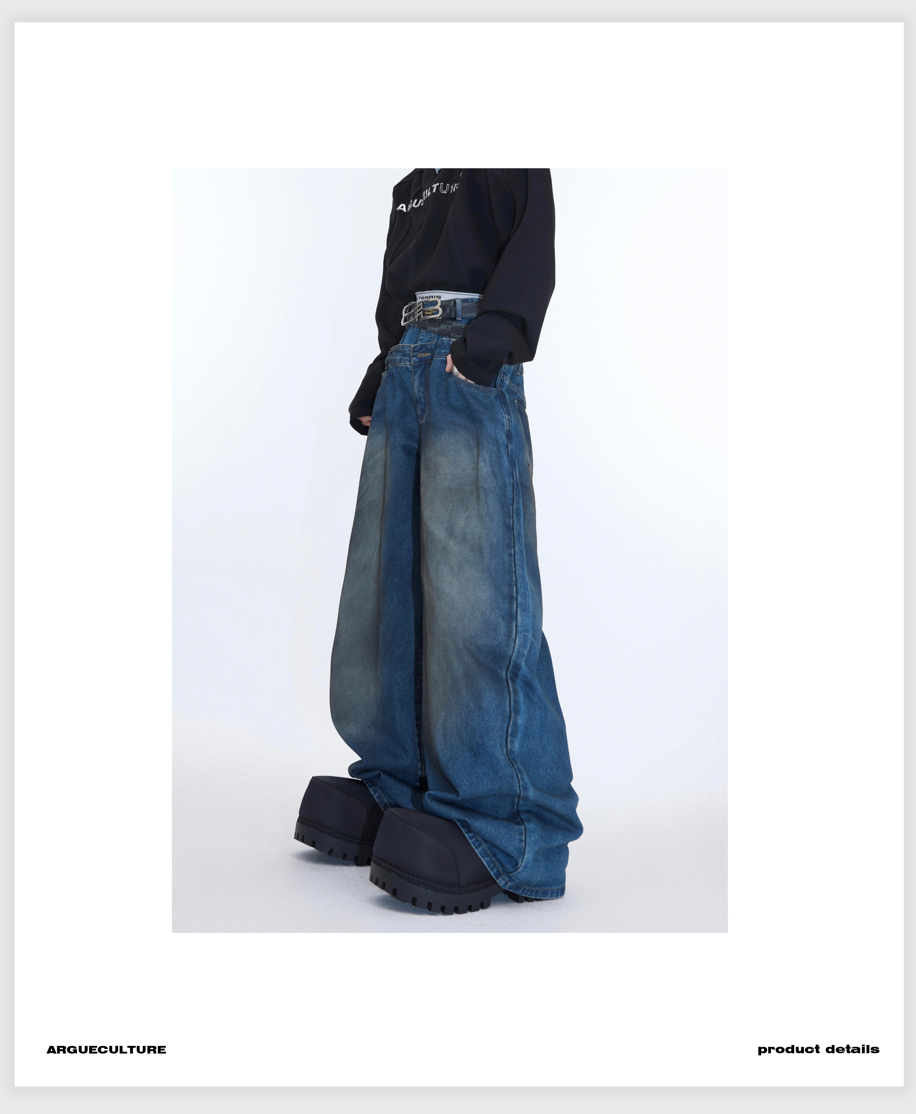 Double Layered Denim Jacket & Wide-leg Denim Jeans Setup WN4687 