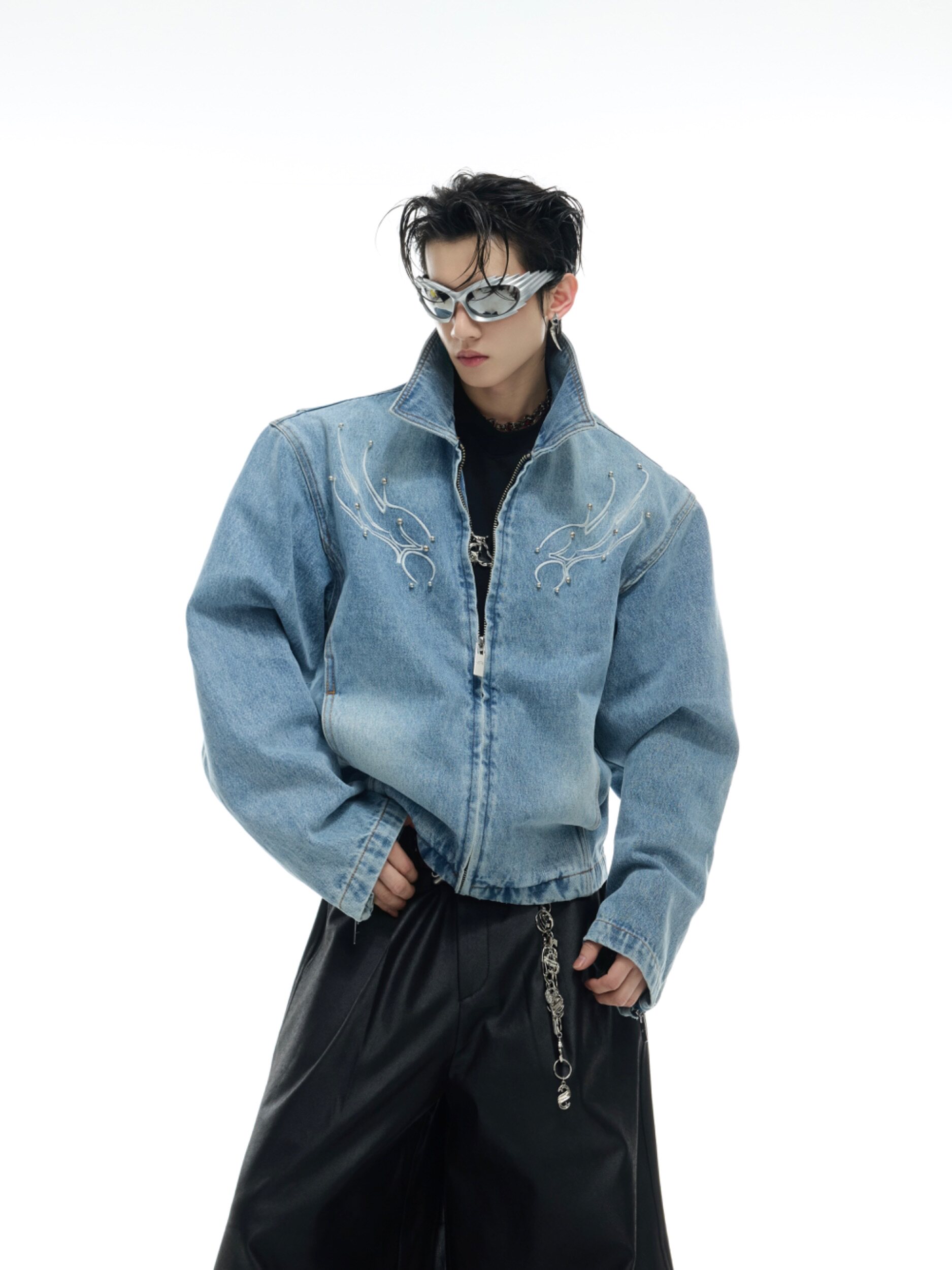 Argue culture heavyweight retro washed rivet spine denim jacket