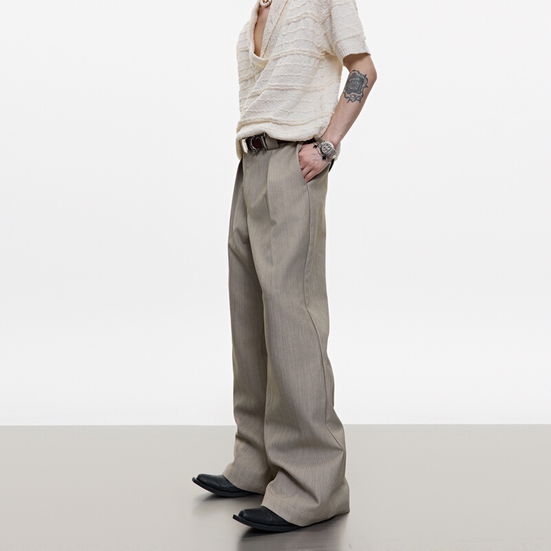 Argue Niche High-End Old Money Style Dress Pants with Advanced Embroidery, Casual Pants, Loose Fit Commuting Trousers, Slightly Flared Men's Pants