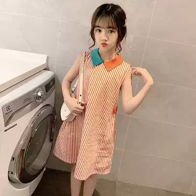 Girls ' dress summer 2021 new Korean striped college style Zhongda children's clothing girl princess skirt summer