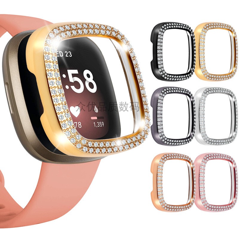 Suitable for Fitbit Versa4/3 Diamond-Encrusted Watch Case Pc Electroplated Double-Row Diamond Sense2 Half-Cover Hollow Protective Case Suitable for Fitbit Versa4/3 Diamond-Encrusted Watch Case Pc Electroplated Double-Row Diamond Sense2 Half-Cover Hollow Protective Case