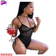 Вышивка Сучжоу black mesh see-through one-piece