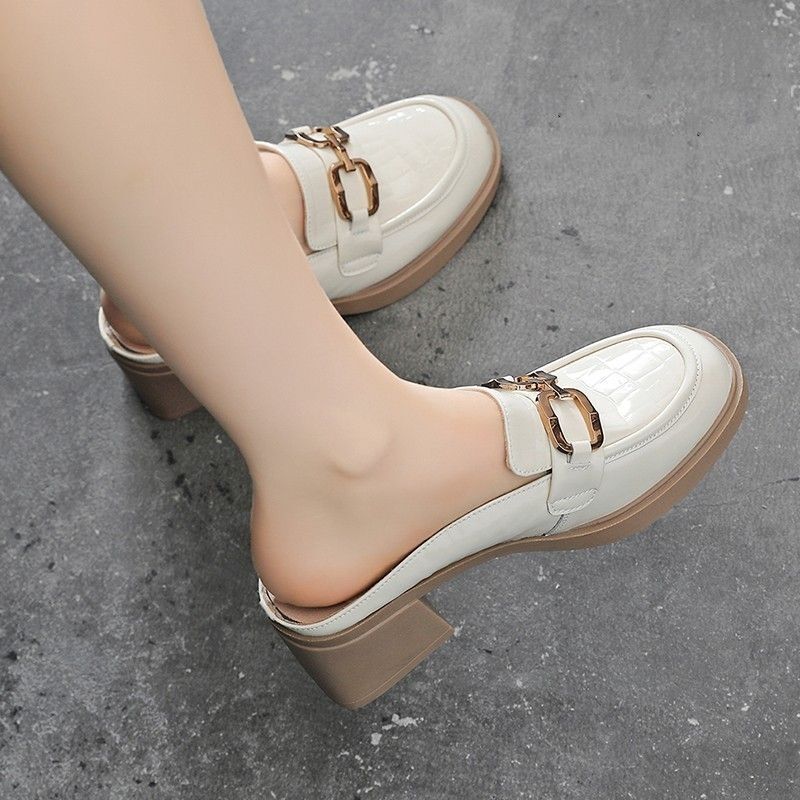 Baotou Half-Slippers for Women, Suitable for Outdoor Wear, 2024 Summer New Style, Round-Toe Mules, Genuine Soft Leather Shoes, Mid-Heel Sandals Baotou Half-Slippers for Women, Suitable for Outdoor Wear, 2024 Summer New Style, Round-Toe Mules, Genuine Soft Leather Shoes, Mid-Heel Sandals