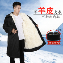 Sheepskin military cotton coat mens fur integrated winter mid-length cold-proof clothing labor protection clothing thickened warm wool cotton-padded jacket