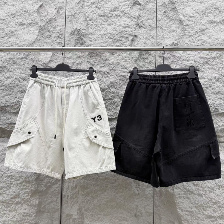 Al Studios Trendy Brand Y3 Large Pocket Washed Vintage Work Shorts Men's Casual Loose Printed Five-Point Shorts