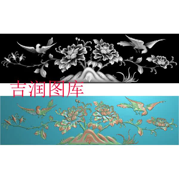 HN-2102 Carved gray-scale map Four seasons flowers and birds Rich peony magpie double birds flowers and birds wireless