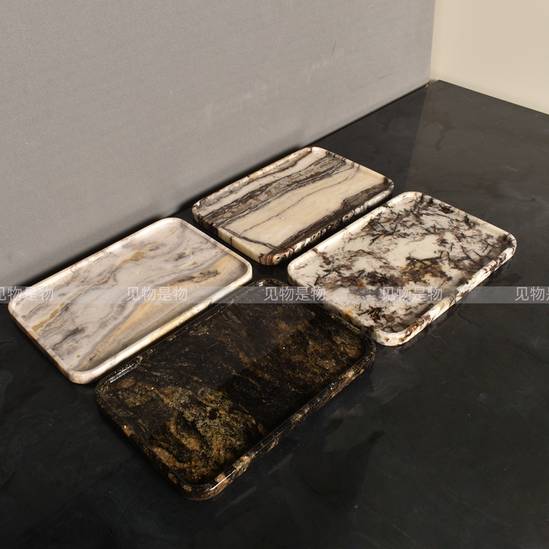 Natural Marble Luxury Stone Tray Coaster Storage Tray Model Room Decoration Desktop Storage