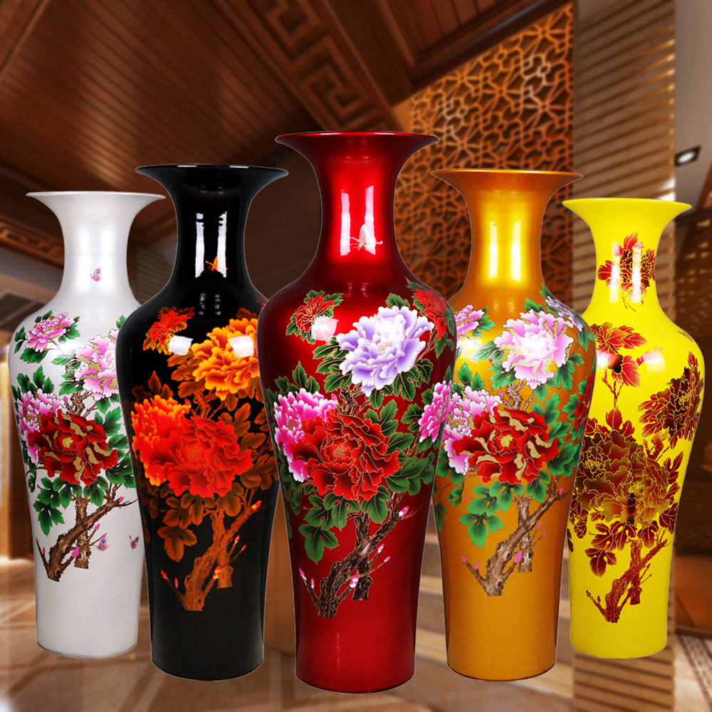 Jingdezhen red crystal glaze sketch gold flowers open rich and expensive Chinese landing large number Decorative Living Room Swing vase Marriage