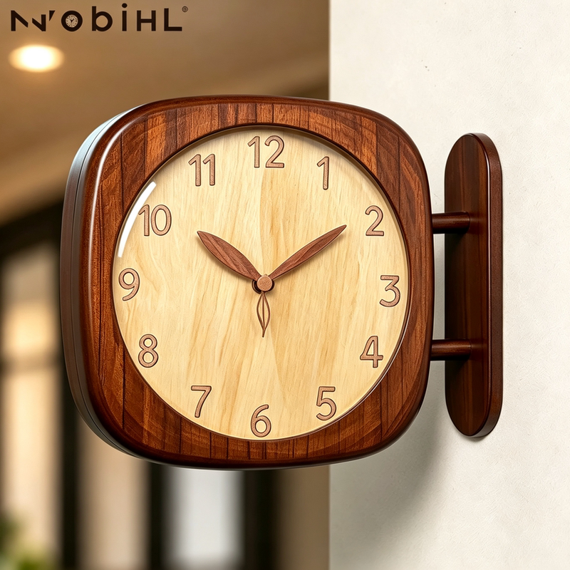 Vintage Solid Wood Double-Sided Wall Clock for Living Room, 2026 New Model, Mid-Century Style with a High-End Feel, Double-Sided Clock for Corner Placement Vintage Solid Wood Double-Sided Wall Clock for Living Room, 2026 New Model, Mid-Century Style with a High-End Feel, Double-Sided Clock for Corner Placement